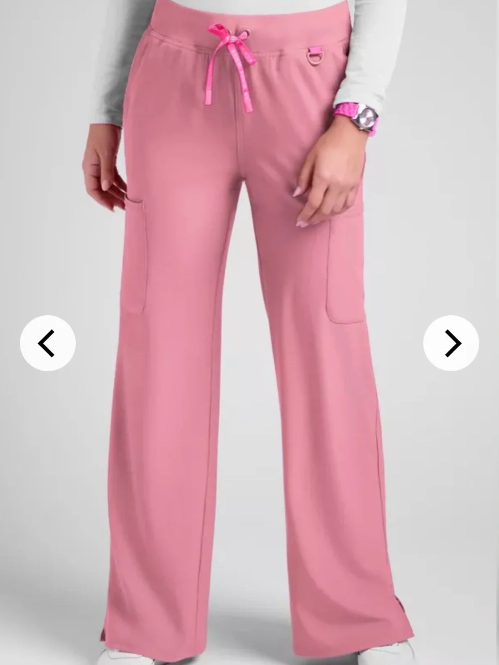Med Couture Pink Wide-Leg Scrub Pants with Drawstring